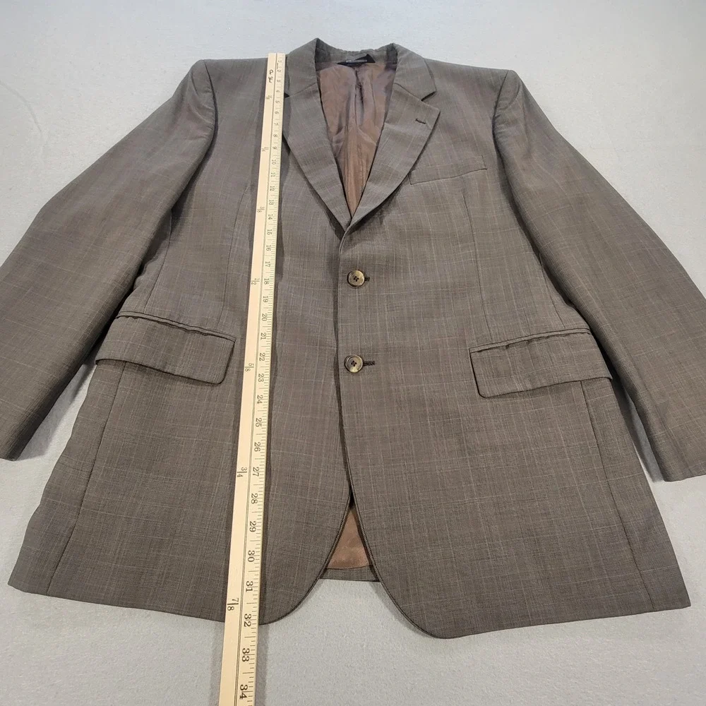 Jos A Bank Sport Coat 100% Wool Blazer Brown Glen Plaid Two Button Men's 44R